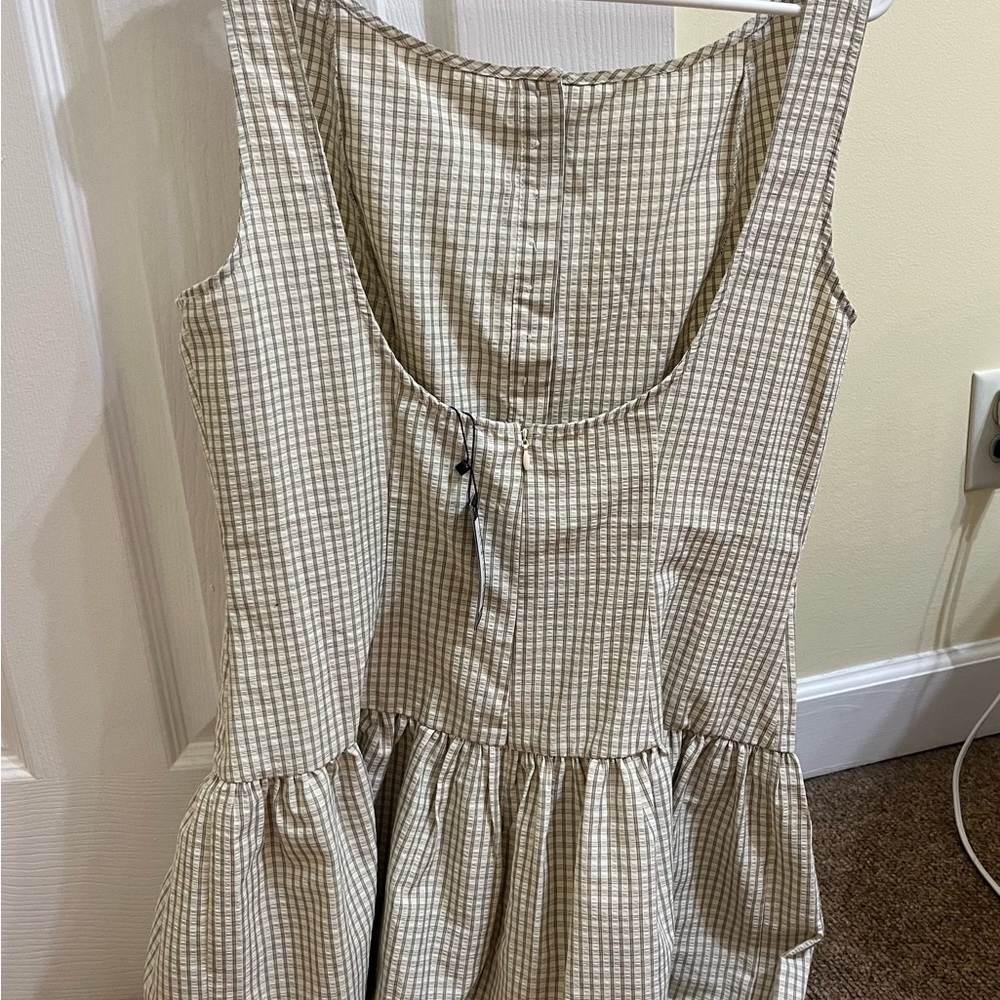 Pretty Little Thing White and Cream Checked Button-Front Sundress - Picture 3 of 4